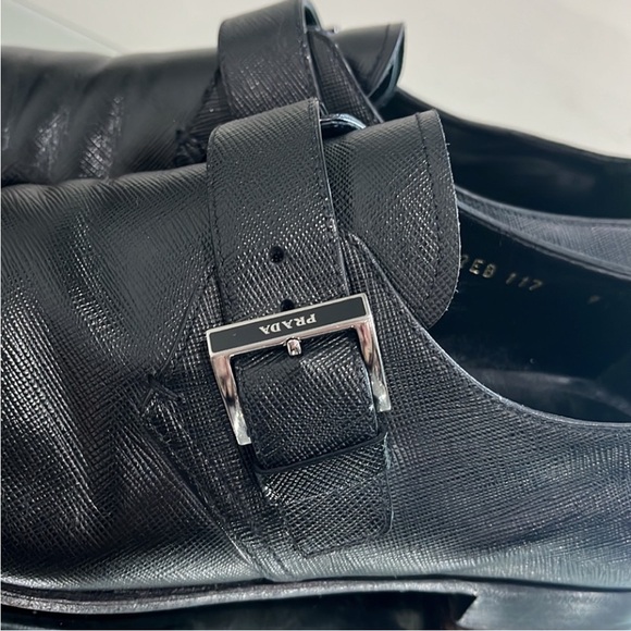 PRADA Men’s Saffiano Leather Monk Strap Loafers Black Size 9 - Picture 6 of 16